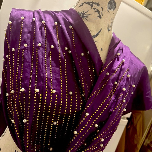 VTG Beaded & Stoned Scarf Wrap Bead Detailing Rhinestone - Picture 5 of 7